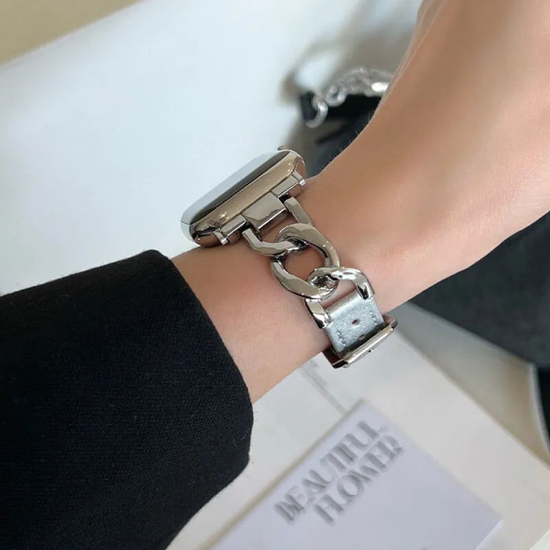 Stylish Silver Leather Apple Watch Band