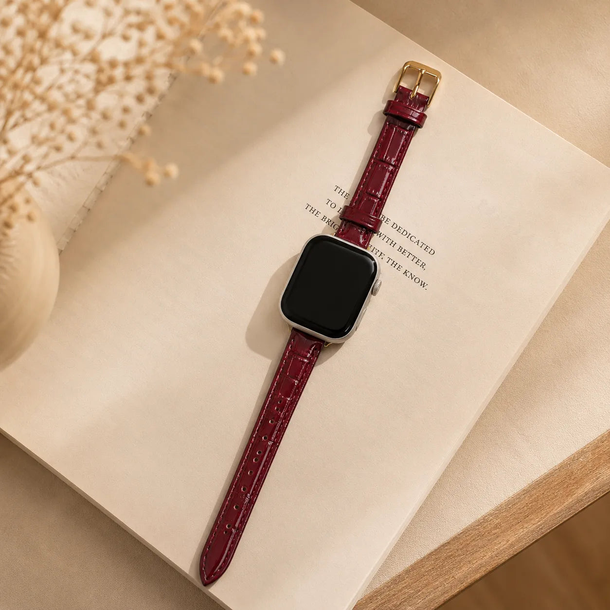 Textured Leather Apple Watch Band for Women Burgundy