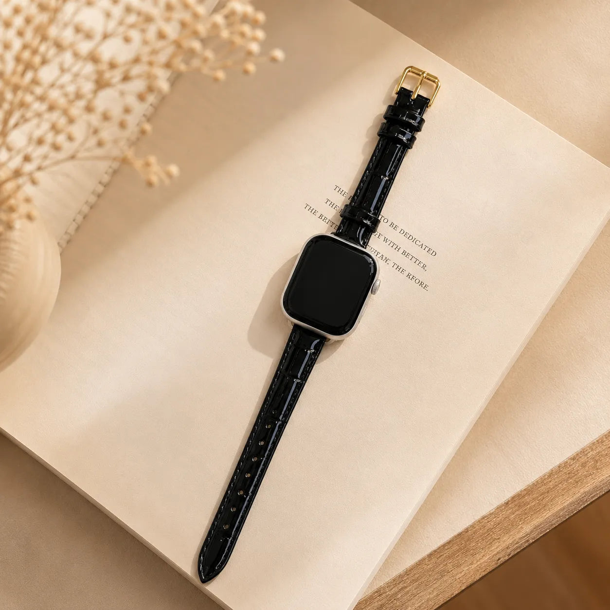 Textured Leather Apple Watch Band for Women black