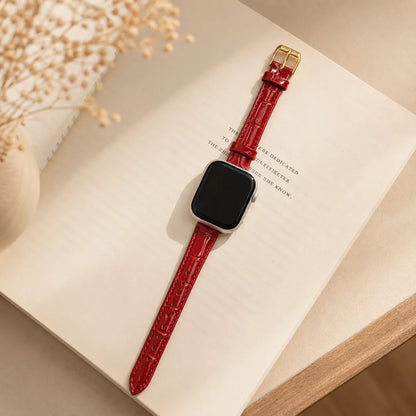 Textured Leather Apple Watch Band for Women red