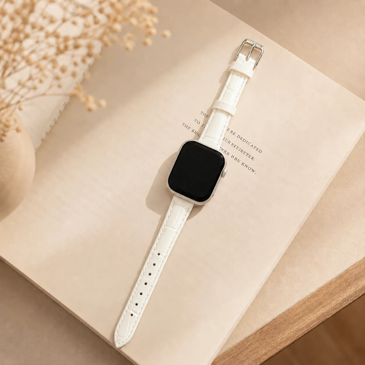 Textured Leather Apple Watch Band for Women white