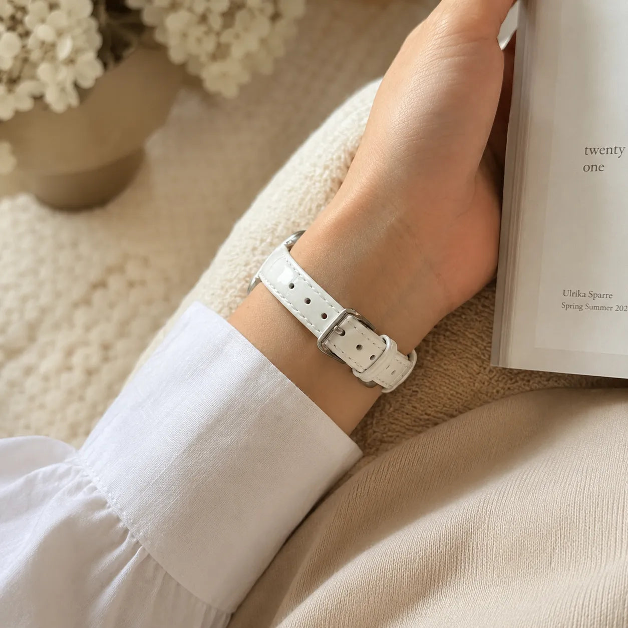 Textured Leather Apple Watch Band for Women white view