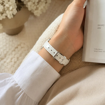 Textured Leather Apple Watch Band for Women white view