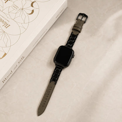 Two-Tone Ceramic Leather Apple Watch Band black and brown