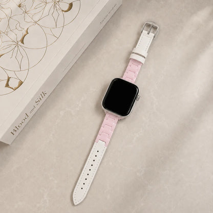 Two-Tone Ceramic Leather Apple Watch Band pink and white