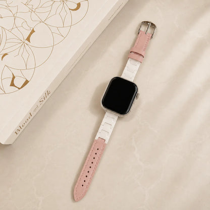 Two-Tone Ceramic Leather Apple Watch Band white and peach