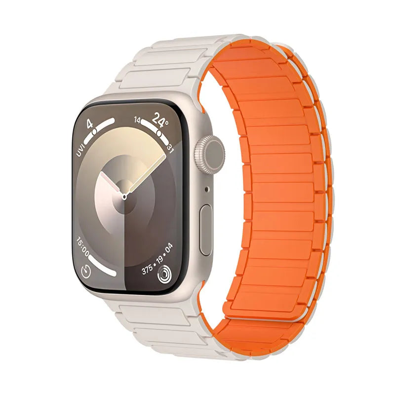 TwoToneMagneticSiliconeAppleWatchBandsCream_Orange