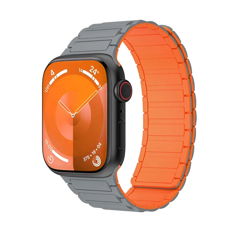 TwoToneMagneticSiliconeAppleWatchBandsGray_Orange