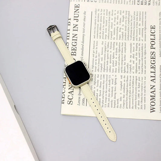 White Leather Apple Watch Band – Elegant Slim