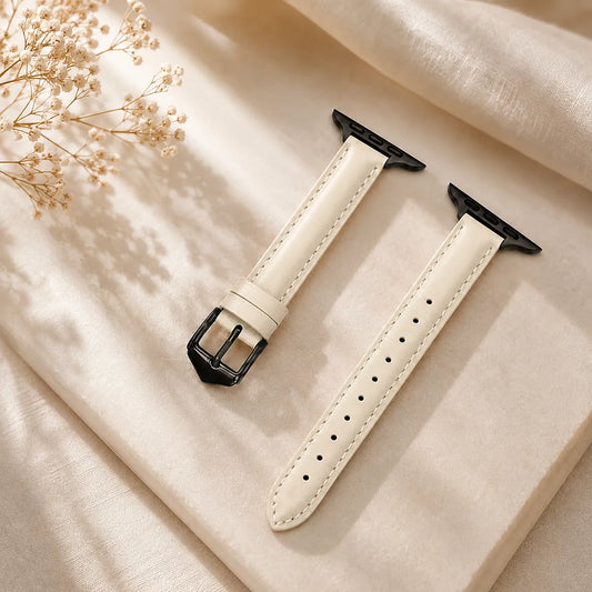 White Leather Apple Watch Band detail