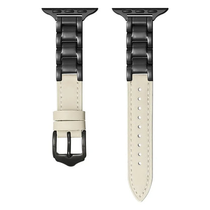 black & cream Two-Tone Ceramic Leather Apple Watch Band