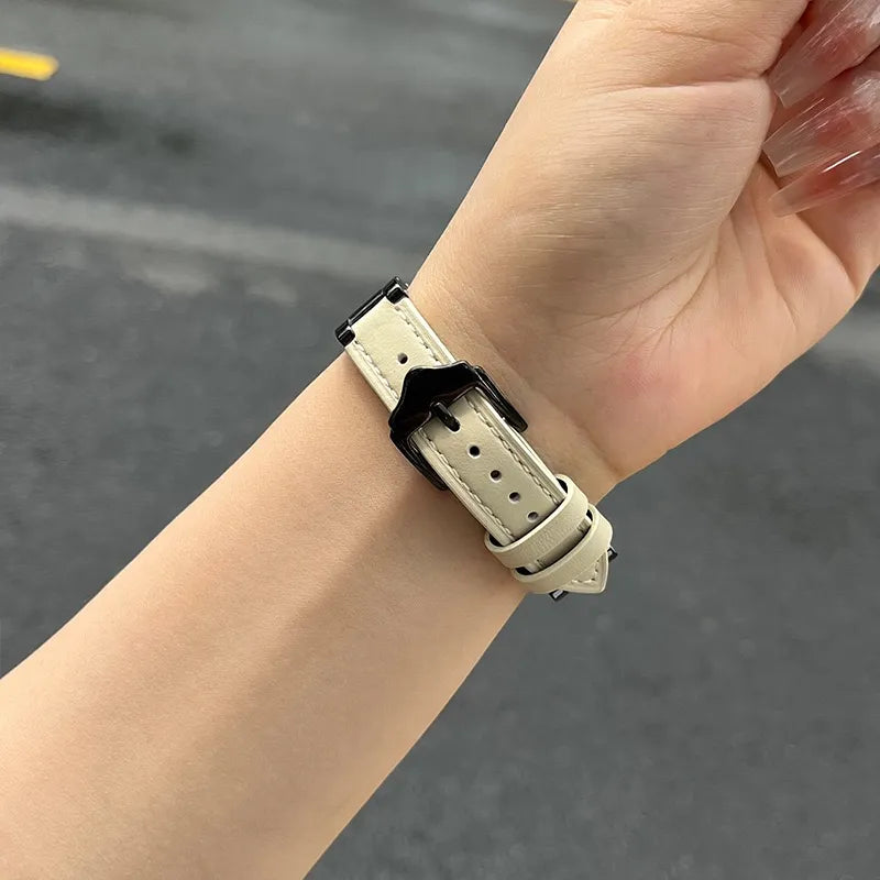 black & cream Two-Tone Ceramic Leather Apple Watch Band buckle