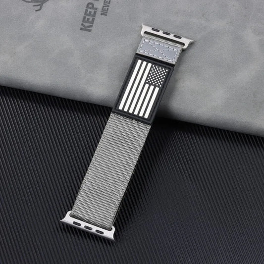 American Flag Nylon Apple Watch Band - Gray