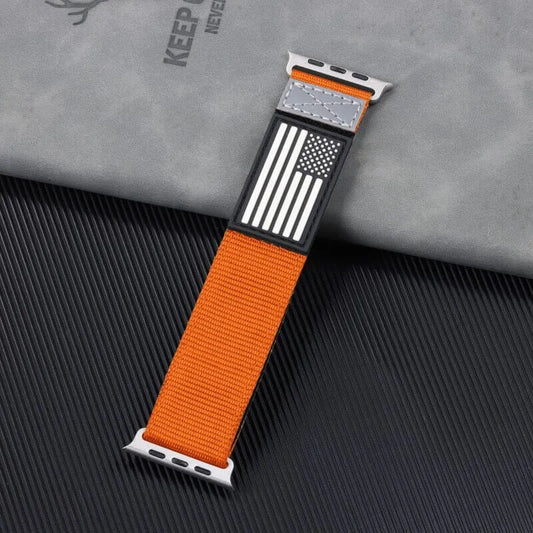 American Flag Nylon Apple Watch Band - Orange